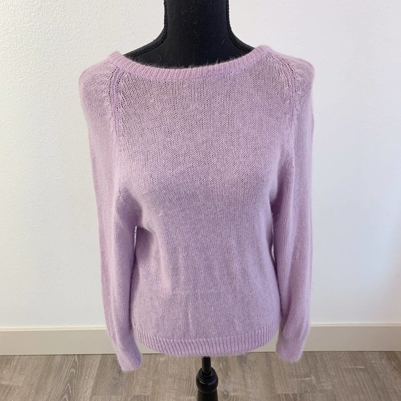Vintage 90s The Italian Mob Purple Angora Linen Cross Back Sweater Large - Picture 1 of 5